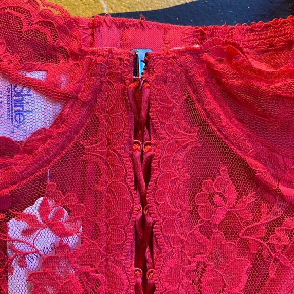 Shirley vintage red teddy lingerie bustier top lace up front sheer. Lace. 38 - Picture 5 of 9